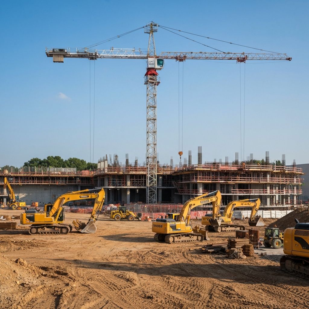 Construction site with modern machinery